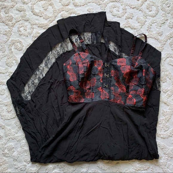Royal Bones Dresses & Skirts - Royal Bones Red Black Rose Dress medium